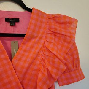 J. Crew Ruffle Wrap Top in Gingham SIZE XXS